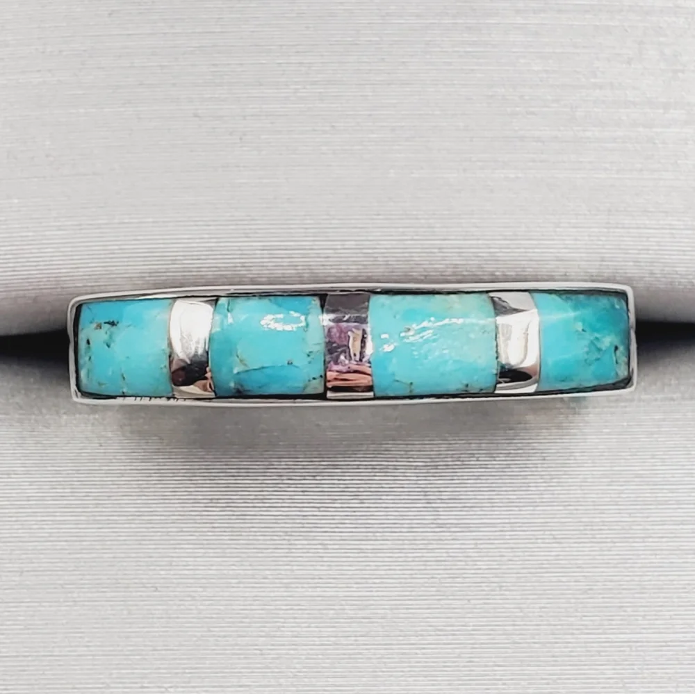 1 Carat Kingman Turquoise Inlay 925 Sterling Silver Band Ring